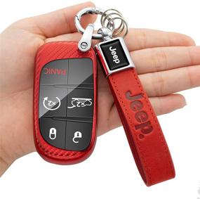 img 2 attached to 🔴 Carbon Fiber Transparent Red Key Fob Cover Case for 2016-2018 Jeep Grand Cherokee Wrangler Compass Cherokee - Enhance Durability and Style!