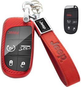 img 1 attached to 🔴 Carbon Fiber Transparent Red Key Fob Cover Case for 2016-2018 Jeep Grand Cherokee Wrangler Compass Cherokee - Enhance Durability and Style!