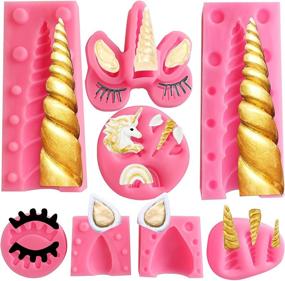 img 4 attached to 🦄 Набор из 8 форм для силиконовых форм для единорогов - 3D форма для верхней части, форма для шоколада, форма для рожей торта, ушек, ресниц, радуги - идеально подходит для украшения тортов с единорогом.
