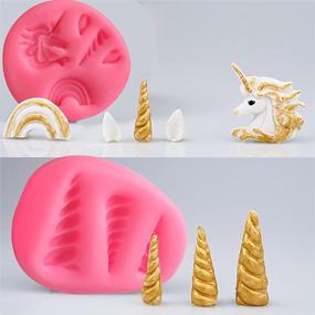 img 2 attached to 🦄 Набор из 8 форм для силиконовых форм для единорогов - 3D форма для верхней части, форма для шоколада, форма для рожей торта, ушек, ресниц, радуги - идеально подходит для украшения тортов с единорогом.