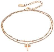 🌊 stylish and durable: mzc jewelry hearts anchor cross heartbeat anklet in rose gold stainless steel – adjustable chain ankle bracelets for women and girls - perfect for beach jewelry logo