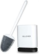 🚽 sellemer toilet brush and holder set: flexible silicone bristles, compact size for bathroom storage, ventilated base - white logo