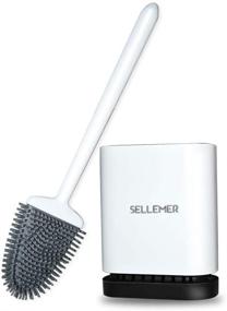 img 4 attached to 🚽 Sellemer Toilet Brush and Holder Set: Flexible Silicone Bristles, Compact Size for Bathroom Storage, Ventilated Base - White