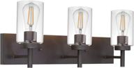 rustic oil rubbed bronze 3-light bathroom vanity fixture with clear glass shade - vintage wall sconce lighting for porch, bedroom, living room логотип