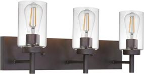 img 4 attached to Rustic Oil Rubbed Bronze 3-Light Bathroom Vanity Fixture with Clear Glass Shade - Vintage Wall Sconce Lighting for Porch, Bedroom, Living Room