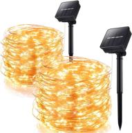 🌟 high-quality 2 pack: 100 led, 8 modes, copper wire solar fairy string lights - waterproof & warm white logo