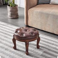 🦉 hootsmall redbrown ottoman with wooden feet - small round leather foot stool for living room and foot rest logo