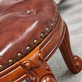 img 2 attached to 🦉 HootSmall Redbrown Ottoman with Wooden Feet - Small Round Leather Foot Stool for Living Room and Foot Rest