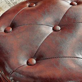 img 1 attached to 🦉 HootSmall Redbrown Ottoman with Wooden Feet - Small Round Leather Foot Stool for Living Room and Foot Rest