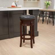 🪑 flash furniture 29'' backless cappuccino wood barstool with carved apron, black leathersoft swivel seat логотип