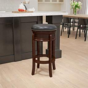 img 4 attached to 🪑 Flash Furniture 29'' Backless Cappuccino Wood Barstool with Carved Apron, Black LeatherSoft Swivel Seat