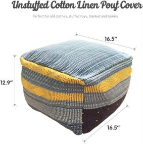 img 2 attached to 🪑 HIGOGOGO Pouf Cover - Handmade Patchwork Unstuffed Ottoman Footrest 16.5"x16.5"x12.9" Blue - Soft Woven Cotton Linen - Square Floor Cushion for Living Room Home Chair