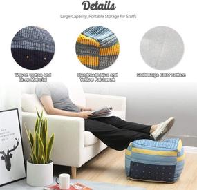 img 3 attached to 🪑 HIGOGOGO Pouf Cover - Handmade Patchwork Unstuffed Ottoman Footrest 16.5"x16.5"x12.9" Blue - Soft Woven Cotton Linen - Square Floor Cushion for Living Room Home Chair