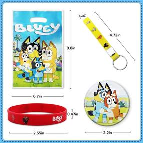 img 2 attached to 🐶 Blue Dog Birthday Party Supplies: Complete Puppy Dog Party Favor Set with 12 Bracelets, 12 Button Pins, 12 Key Chains, 10 Bluey Gift Bags, and 55 Stickers