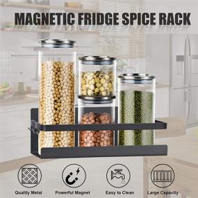 img 2 attached to 🧲 2-Pack Magnetic Spice Rack Organizer with Hooks | Fridge Shelf Storage for Metal Jars, Utensils, Towels - Home Kitchen Organization Stand | Wall Mount Seasoning Rack - Black