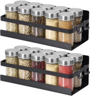 🧲 2-pack magnetic spice rack organizer with hooks | fridge shelf storage for metal jars, utensils, towels - home kitchen organization stand | wall mount seasoning rack - black logo