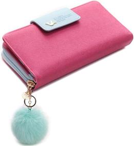 img 3 attached to Wallet-NEWANIMA Women Lady Multi-Card Two Fold Long Zipper Clutch Purse Handbag With Keychain (Rose)