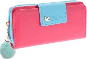 img 4 attached to Wallet-NEWANIMA Women Lady Multi-Card Two Fold Long Zipper Clutch Purse Handbag With Keychain (Rose)