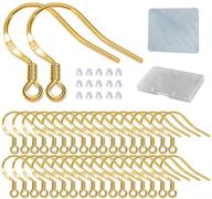 🎣 gold fishhook earring hooks - 120 pcs/60 pairs 18k gold hypoallergenic ear wires fish hooks with rubber earring backs - jewelry making supplies for diy earrings logo