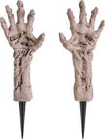 img 4 attached to 🧟 Halloween Haunters 14" Severed Skeleton Zombie Ghoul Hands and Arms Groundbreaker Prop Decoration - Eerie Rising Mangled Bone Corpse Fingers for Haunted House Graveyard Display