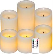 🕯️ eldnacele led flameless flickering candles with optical fiber wick - 6 piece set, remote control with 10-key timer, battery operated wax candles for decoration (d3" x h3" 4" 5" 6" 7") логотип