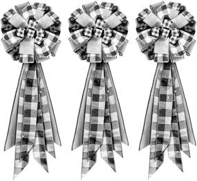 img 4 attached to Whaline 3pcs Christmas Bow Decorations: Buffalo Plaid & White Black Bows for Large Wreath & Xmas Ornaments