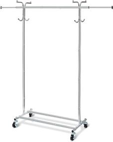 img 4 attached to 🏠 HOUSE AGAIN 2-in-1 Adjustable Heavy-Duty Garment Rack with Foot-Operated Lockable Wheels - Clothes Coat Rack Rolling for Strength, Hanging Clothes and Shoes Organization, Chrome