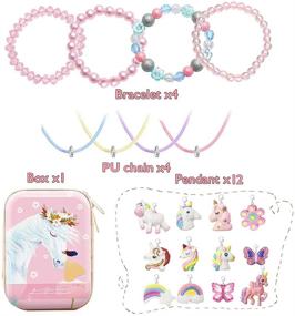 img 1 attached to 21-Piece Unicorn Gift Box Set for Teen Girls | BFF Pink Bead Unicorn Bracelets, Random Unicorn Butterfly Rainbow Pendant Charms, PU Necklace Chain | DIY Jewelry Making Supplies Kits - MJartoria