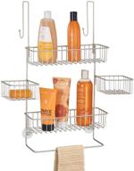 mdesign satin steel shower caddy hanging shelf rack organizer with 4 baskets, 2 hooks - bathroom, dorm, corner, inside shower wall storage - ideal for shampoo, conditioner, soap dispenser, sponge logo