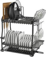 🍽️ mehoom 2 tier dish drying rack set with drainboard - adjustable pan and pot lid slots, durable collection dish drainers for kitchen counters - swivel spout plate rack logo