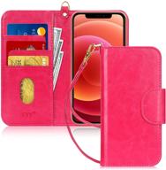 📱 fyy luxury pu leather wallet case for iphone 12/12 pro with kickstand, card slots, and note pockets - magenta logo