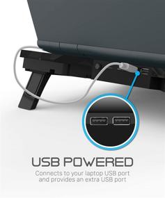 img 2 attached to 🔥 Охлаждающая подставка для игрового ноутбука Fosmon от 13 до 17 дюймов PS4 MacBook Pro, [1200 оборотов в минуту, максимальный поток воздуха 75CFM] Охлаждаемый вентилятор USB-питания, тихий портативный стенд с двумя портами USB 2.0 и синими светодиодными индикаторами.