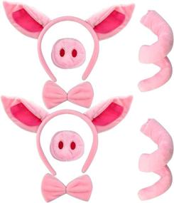 img 4 attached to 🐷 Jmkcoz 8-Piece Pig Nose Ears Tail and Bow Tie Set: Pink Animal Cosplay Accessories for Kids Halloween Party Decoration