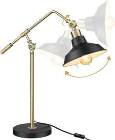 img 4 attached to ELYONA Gold Desk Lamp: Industrial Table Lamp with Adjustable Metal Arm & Head, Antique Brass Reading Light for Home Office, Bedroom, Living Room - Includes Edison Bulb!