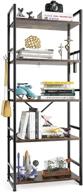 📚 haioou industrial 5-tier bookshelf: antique wood design with black metal frame - sturdy storage organizer for home office логотип