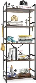 img 4 attached to 📚 HAIOOU Industrial 5-Tier Bookshelf: Antique Wood Design with Black Metal Frame - Sturdy Storage Organizer for Home Office