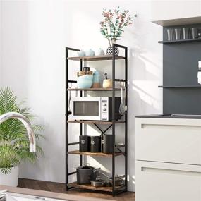 img 1 attached to 📚 HAIOOU Industrial 5-Tier Bookshelf: Antique Wood Design with Black Metal Frame - Sturdy Storage Organizer for Home Office