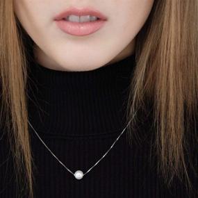 img 2 attached to 💎 Floating Freshwater Cultured Pearl Choker Necklace Pendant in 14K Gold for Women and Girls - Made in Italy, Length 15.5 inches