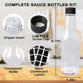 img 2 attached to 🌶️ HINGWAH 12 Pack Hot Sauce Bottles, 5oz Clear Woozy Bottles with Secure Black Screw Tops and Convenient Snap On Dripper Inserts, Empty Beverage Bottles with Customizable Labels