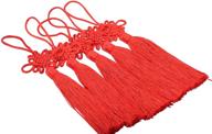 konmay 10pcs red handmade silky large size tassels (6.4'') with satin silk made chinese knots - red logo