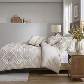 img 2 attached to 🛏️ Madison Park Teague Chenille Cotton Tufted Comforter Set - Geometric Design, All Season, Hypoallergenic, Soft Bedding - Full/Queen Size, Taupe - Includes Matching Sham and Decorative Pillow - 5 Piece Set