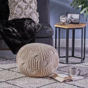 img 3 attached to 🪑 Ansel Knitted Cotton Pouf Beige by Christopher Knight Home