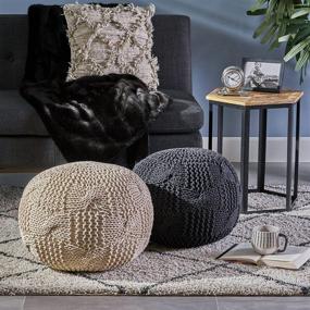img 1 attached to 🪑 Ansel Knitted Cotton Pouf Beige by Christopher Knight Home