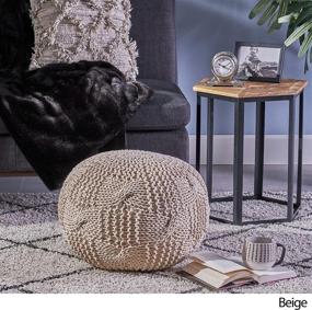 img 2 attached to 🪑 Ansel Knitted Cotton Pouf Beige by Christopher Knight Home