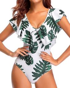 img 4 attached to 👙 Tempt Me Women's Flounce One-Piece Swimsuit with Ruffled V-Neckline, Tummy Control for Beachwear