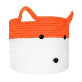 img 4 attached to 🧺 Cute Cotton Rope Basket: Collapsible Pet Toy & Baby Gift Storage - Washable, Animal Woven Hamper for Clothes, Socks - 12" x 10