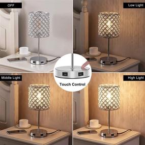 img 3 attached to 💡 Touch Control Crystal Table Lamp - Desk Small Lamp with Dual USB Charging Ports, 3-Way Dimmable Bedside Light - Silver (Light Bulb Included)