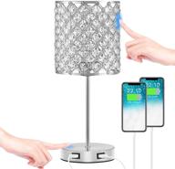 💡 touch control crystal table lamp - desk small lamp with dual usb charging ports, 3-way dimmable bedside light - silver (light bulb included) логотип