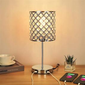 img 1 attached to 💡 Touch Control Crystal Table Lamp - Desk Small Lamp with Dual USB Charging Ports, 3-Way Dimmable Bedside Light - Silver (Light Bulb Included)