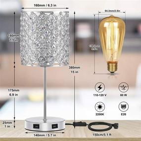 img 2 attached to 💡 Touch Control Crystal Table Lamp - Desk Small Lamp with Dual USB Charging Ports, 3-Way Dimmable Bedside Light - Silver (Light Bulb Included)